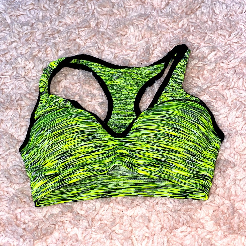 PINK green/black sports bra
